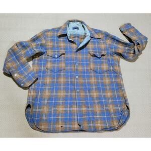 VTG Pendleton Board Shirt Virgin Wool Plaid Flannel USA M - L 60s Holes Heritage